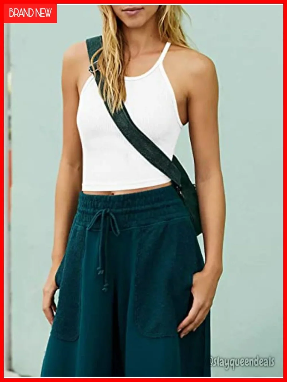 Seamless Long Crop Tank Racer Back Sports Bra Padded Halter Neck Workout Yoga